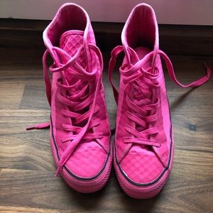 Hot pink converse high tops